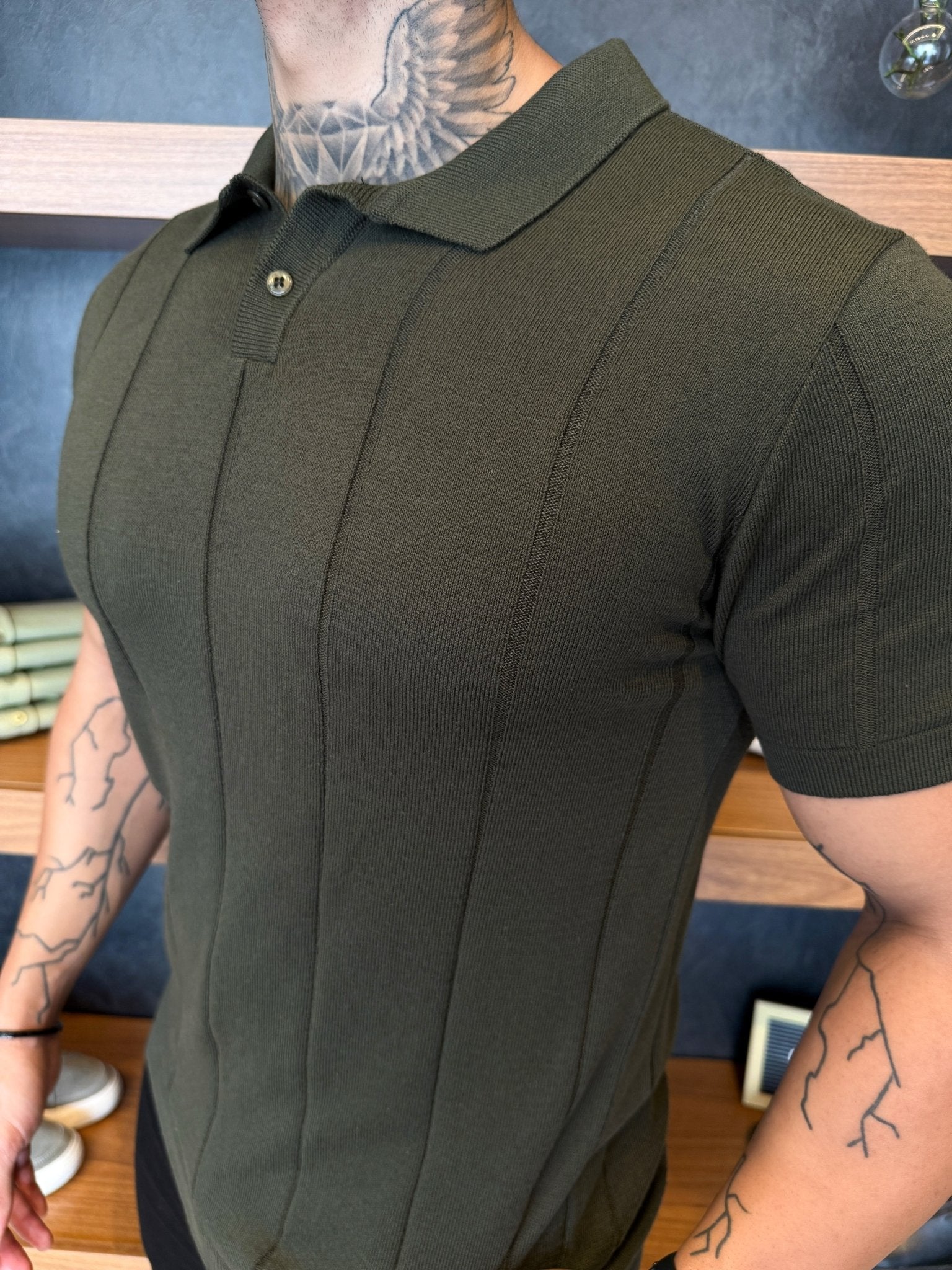Polo Rivier Tricot Verde Listras Minimalista