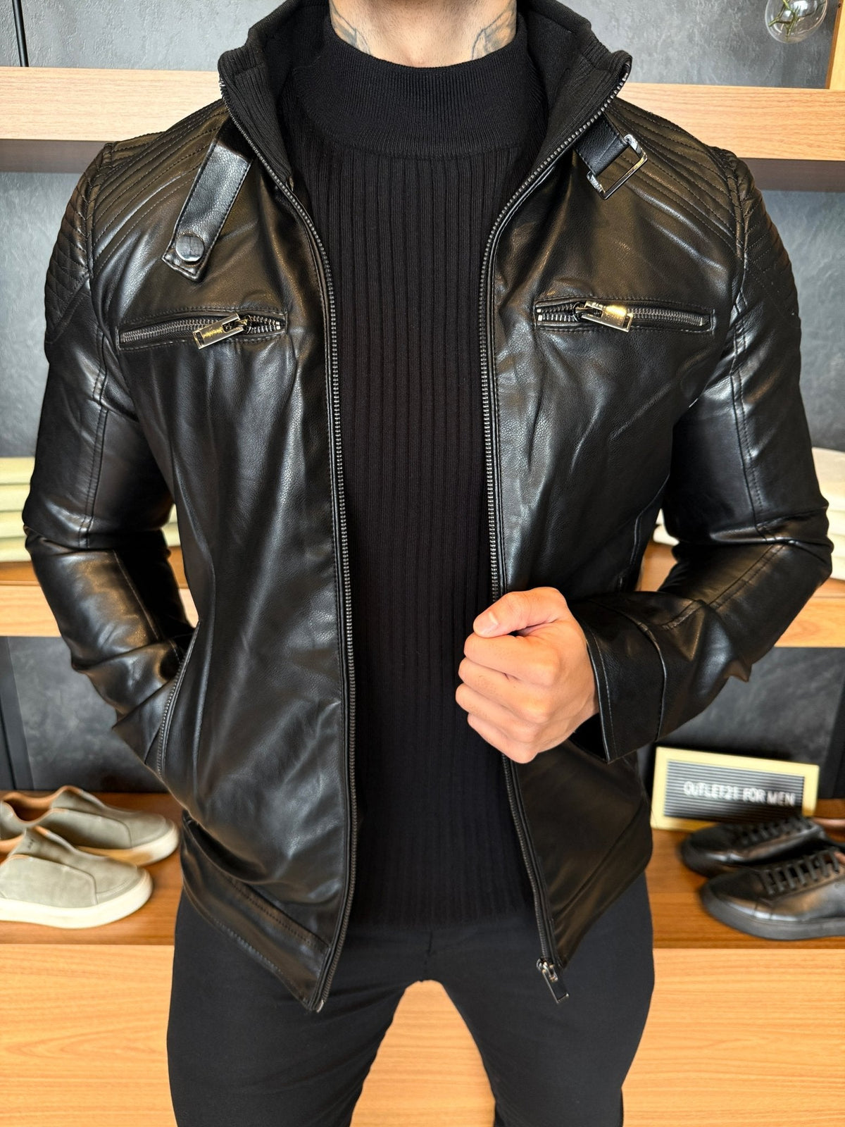 Jaqueta Couro Masculina Preta