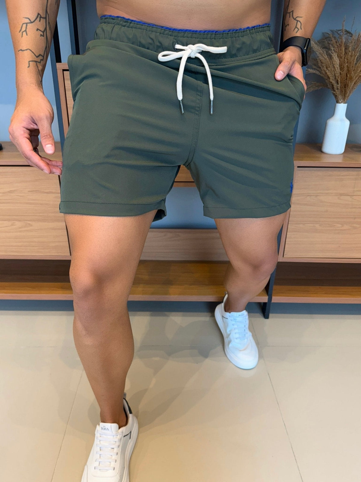 Short Ralph. Verde Musgo Logo Azul