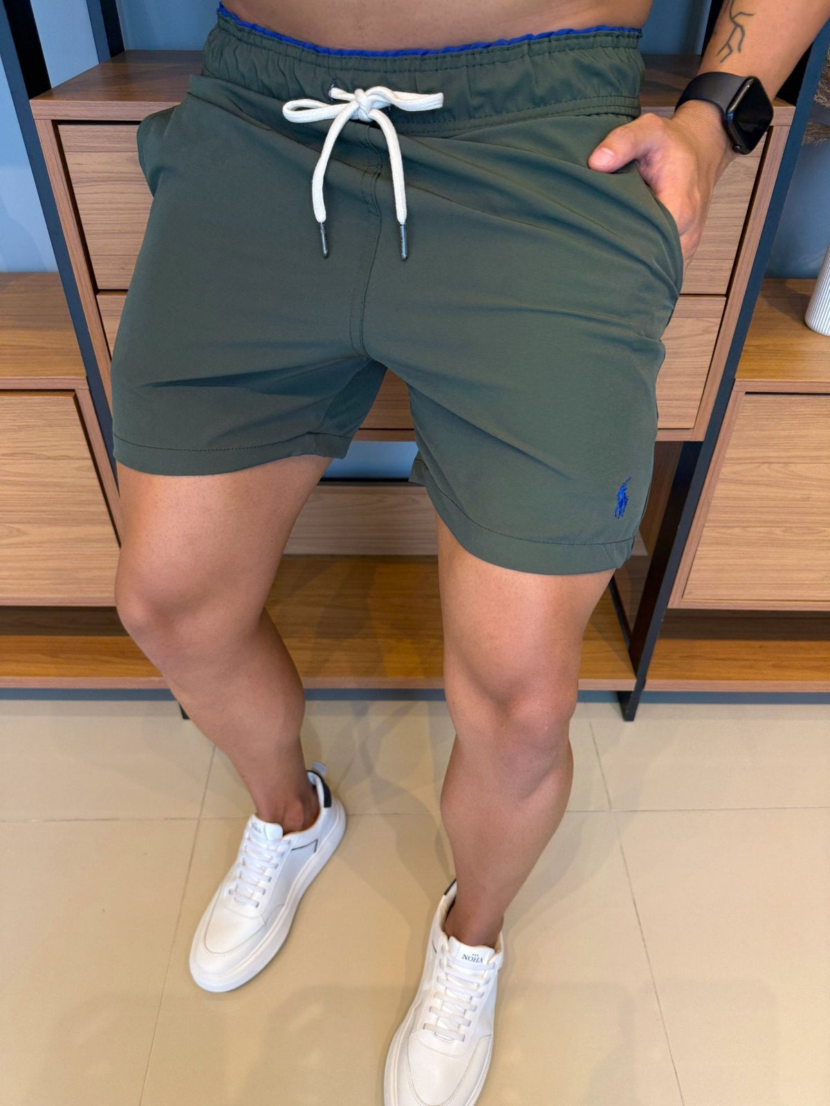 Short Ralph. Verde Musgo Logo Azul